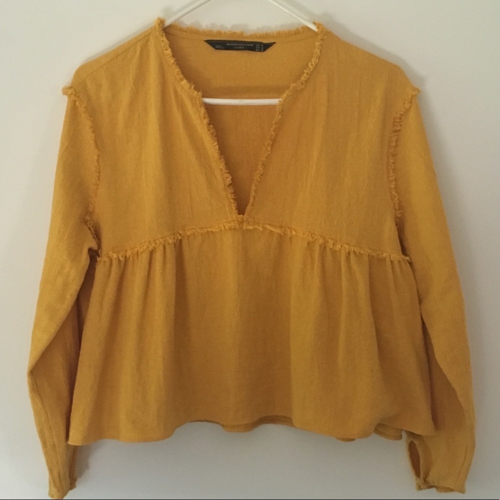 Zara Frayed Peplum V-neck Top Size Medium